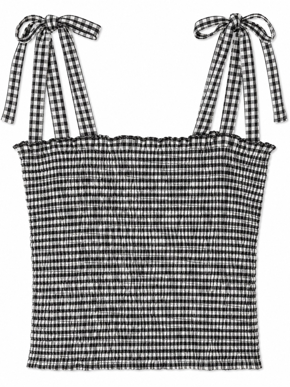 Lascana NWT Black & White Gingham Smocked Tie-Shoulder Tank Top- 4/6